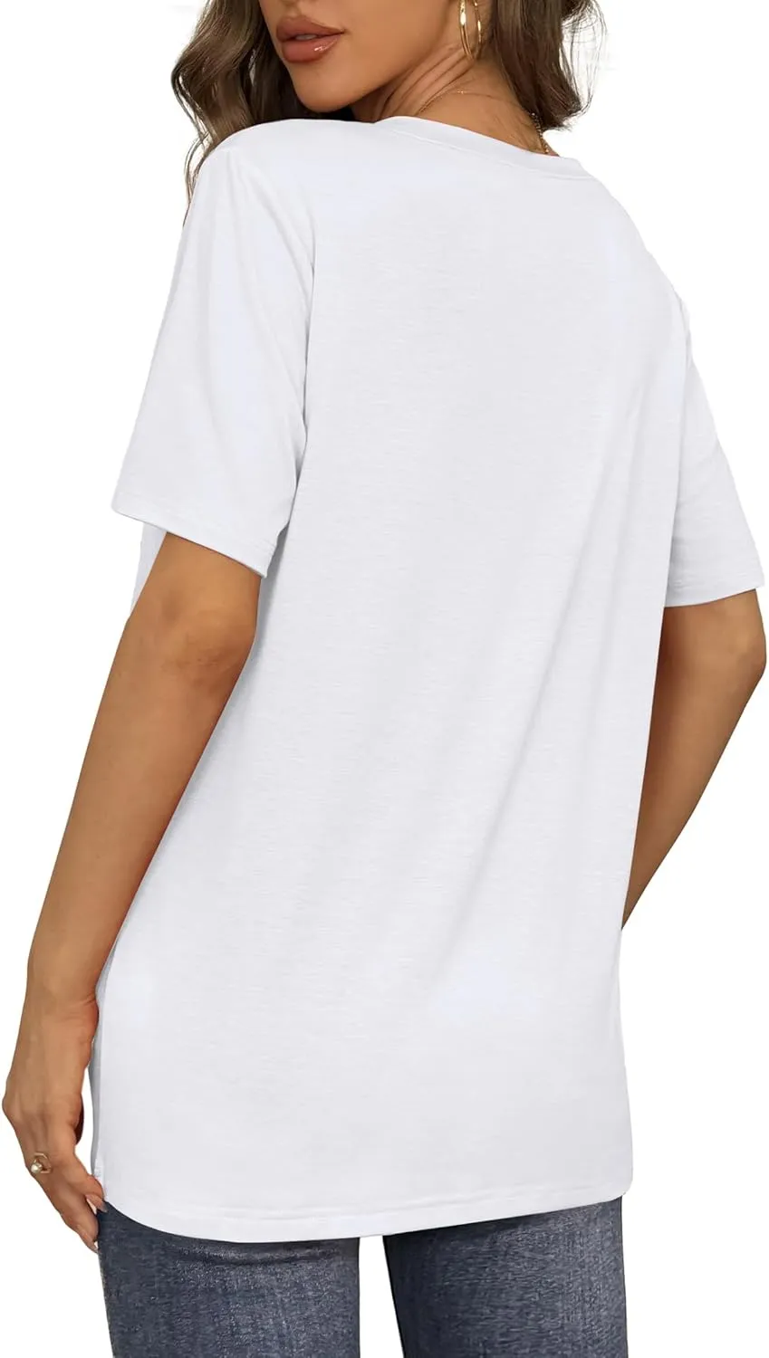 Aokosor Womens V Neck Short Sleeve T Shirts Summer Tops 2025 Casual Loose Tees Trending Now S-4XL