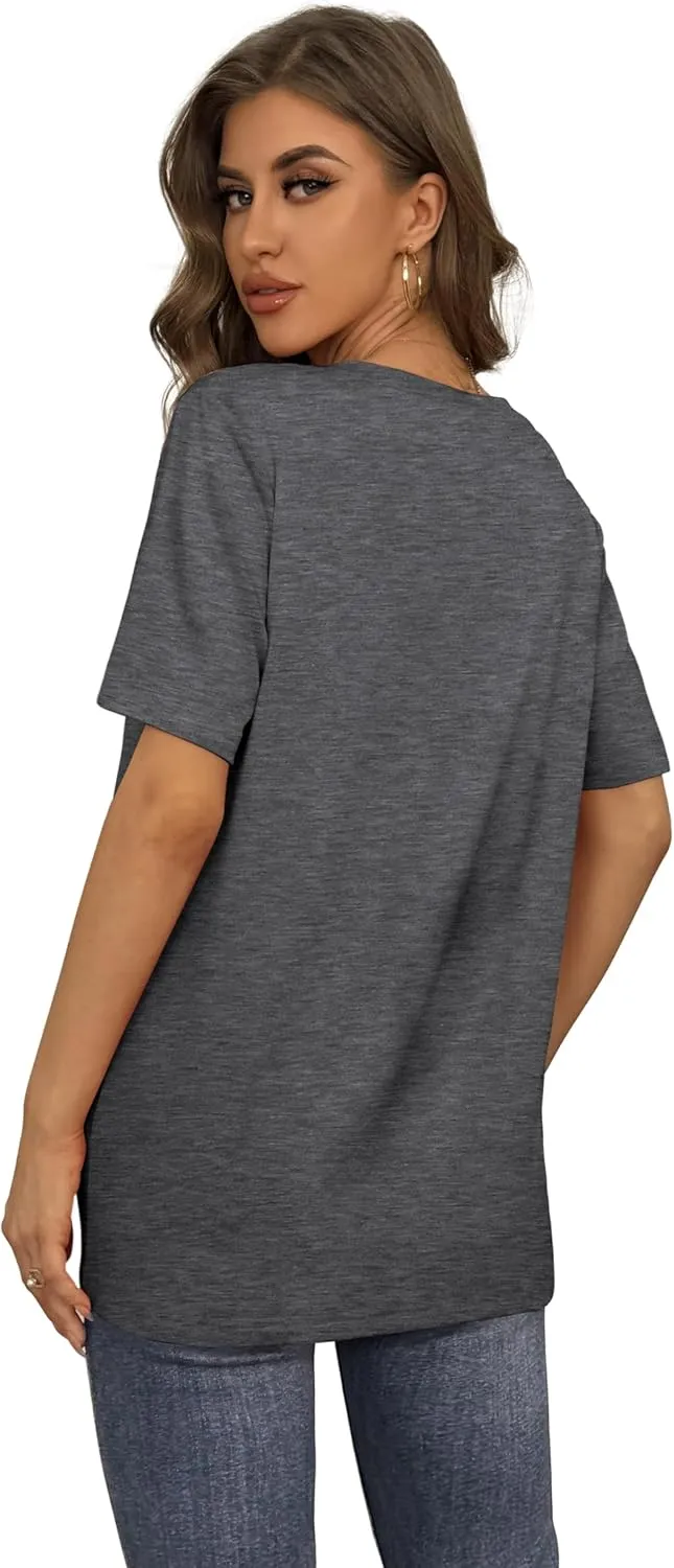 Aokosor Womens V Neck Short Sleeve T Shirts Summer Tops 2025 Casual Loose Tees Trending Now S-4XL