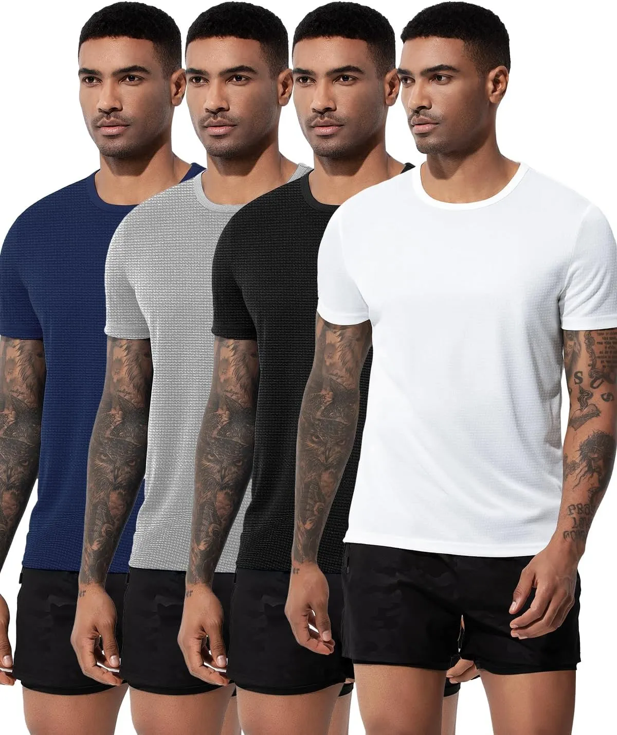 Arjen Kroos Men's Quick Dry Fit Running T-Shirts 4 Pack Activewear Gym Shirts Breathable Workout Undershirts