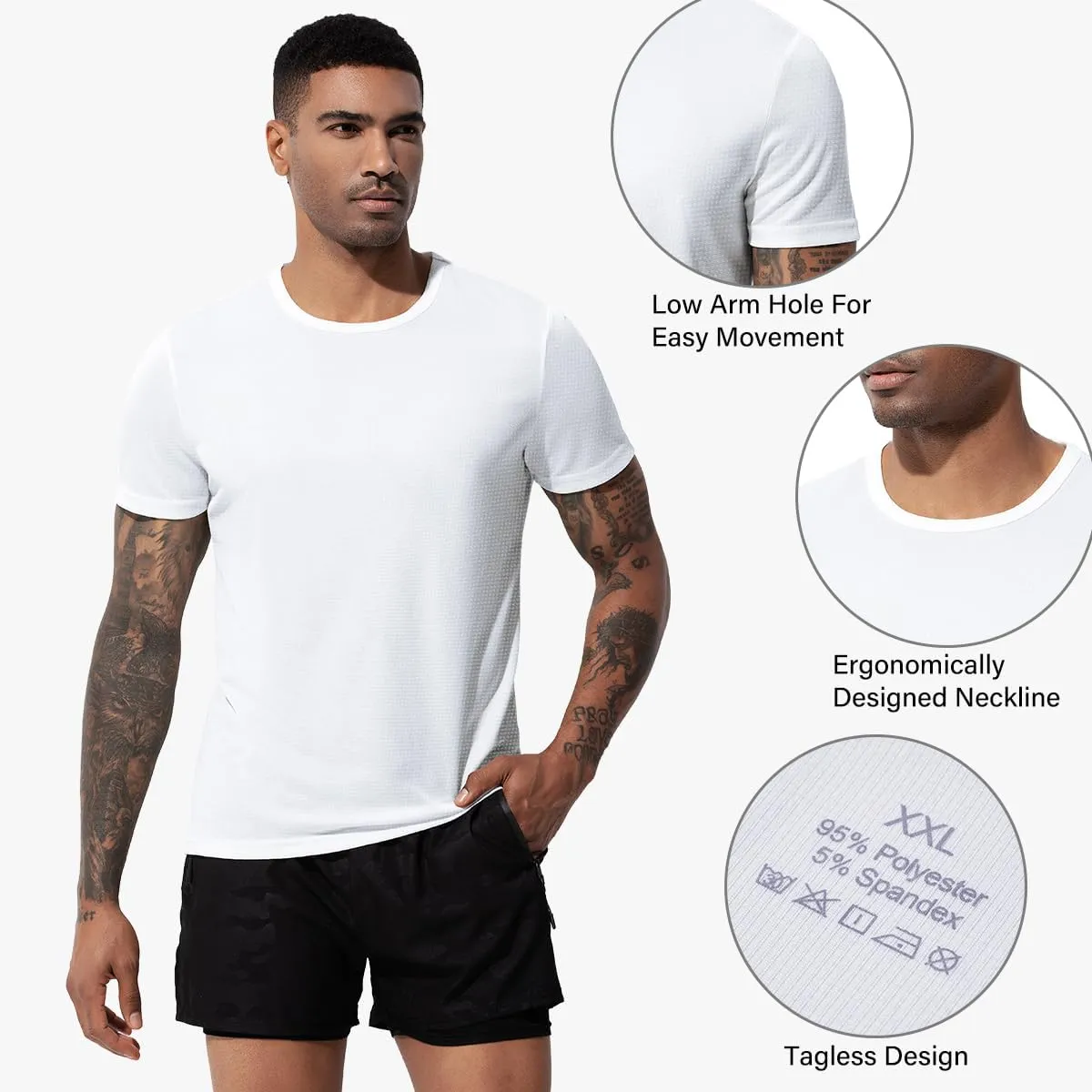 Arjen Kroos Men's Quick Dry Fit Running T-Shirts 4 Pack Activewear Gym Shirts Breathable Workout Undershirts