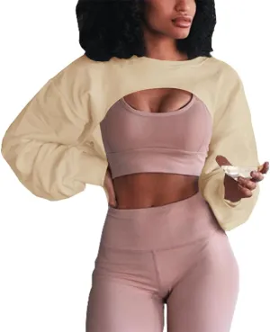 Artfish Women's Crewneck Long Sleeve Crop Tops Workout Gym Casual Cut-out Loose Cropped Sweatshirts