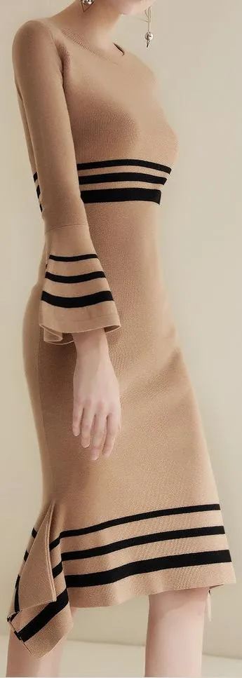Asymmetric Striped Knit Dress