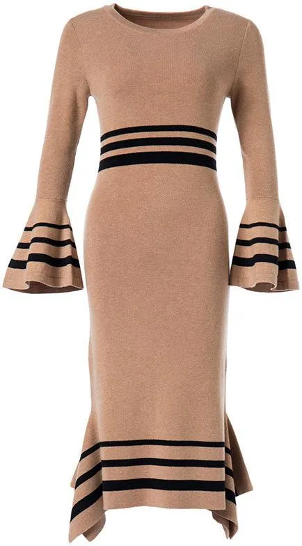 Asymmetric Striped Knit Dress