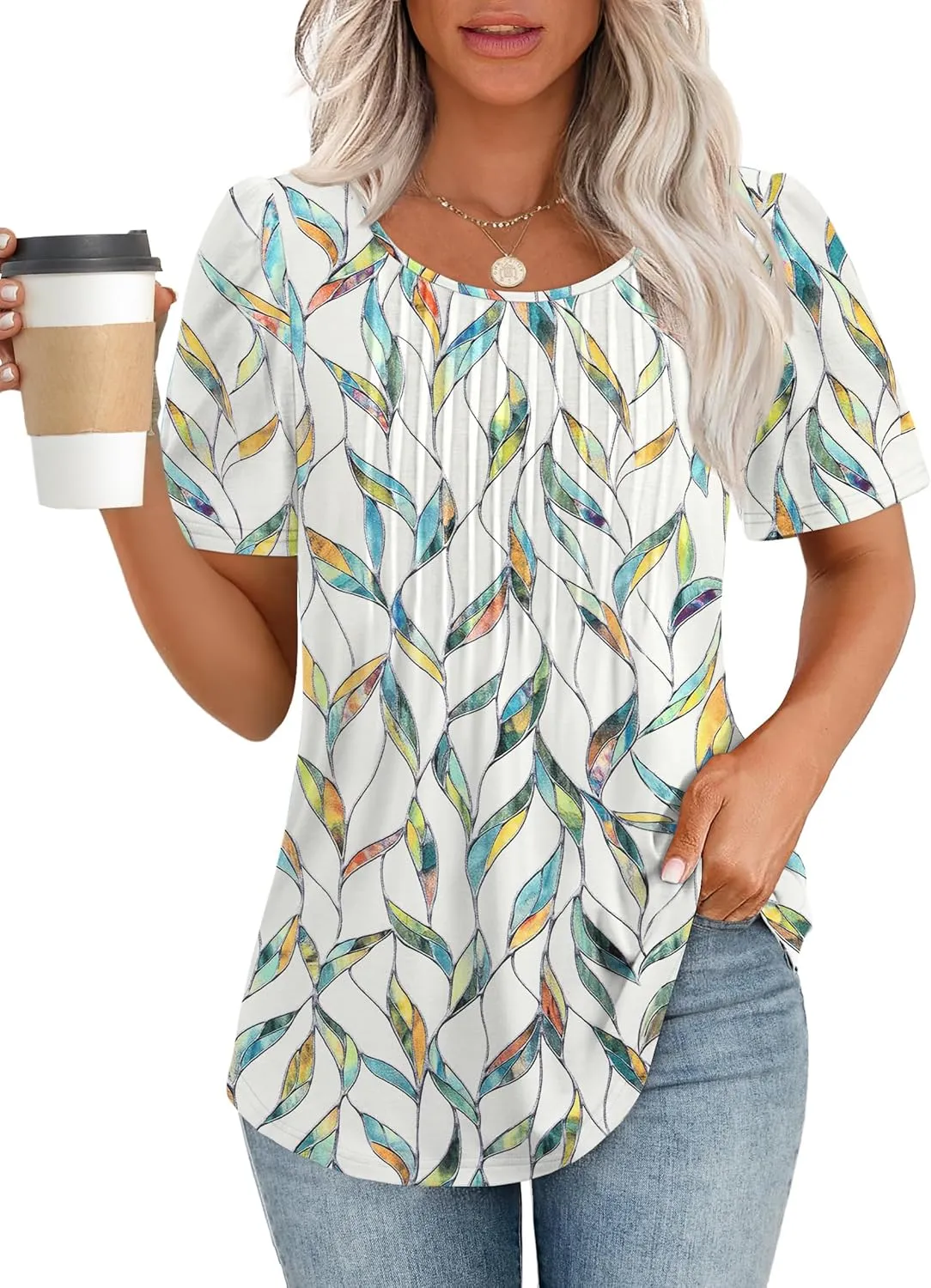 ATHMILE Womens T Shirts Short Sleeve Summer Tops Pleated Dressy Casual Blouses Spring Clothes Beach Vacation 2025