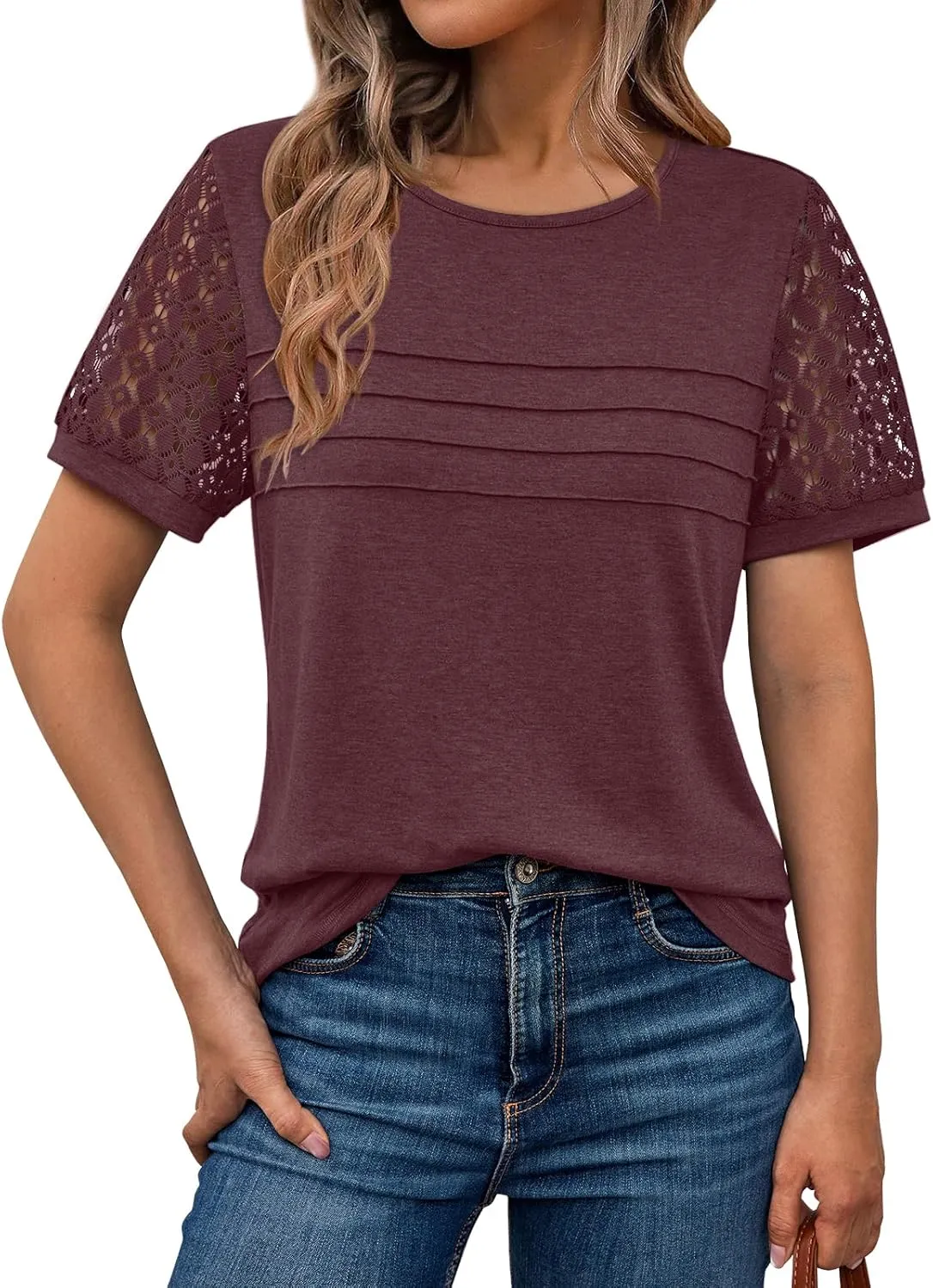 AUTOMET Women's Short Sleeve Shirts Dressy Lace Summer Tops 2025 Spring Trendy Casual T-Shirts Cute Work Outfits Blouses