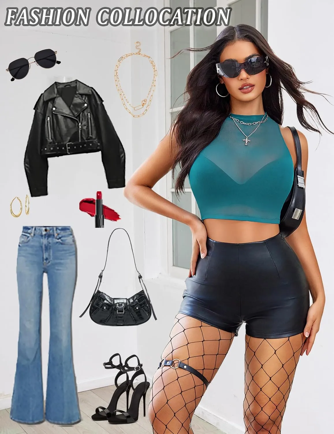Avidlove Sexy Mesh Crop Top for Women Sleeveless Sheer High Neck Tops See Through Tank Blouses Shirts