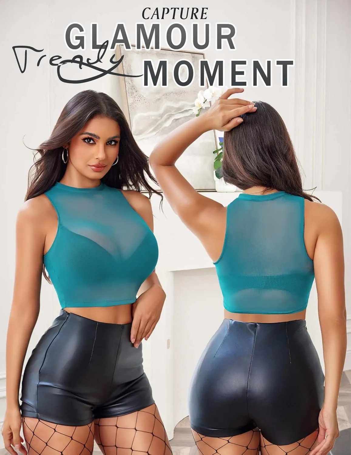 Avidlove Sexy Mesh Crop Top for Women Sleeveless Sheer High Neck Tops See Through Tank Blouses Shirts