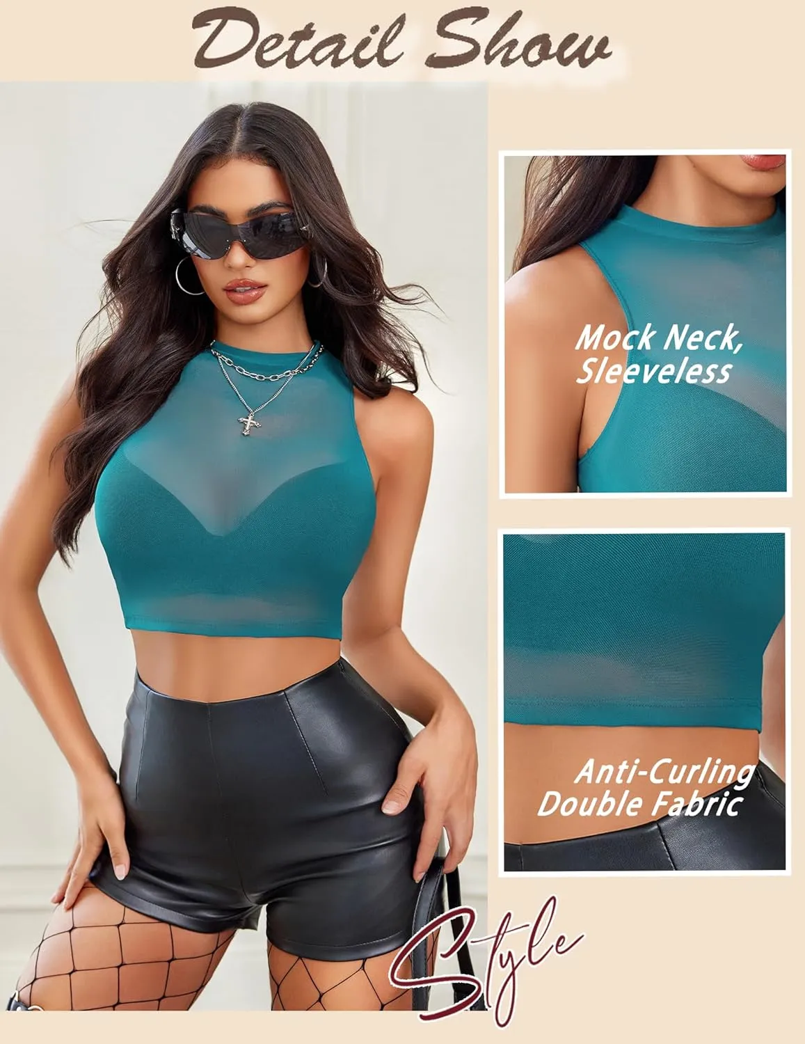 Avidlove Sexy Mesh Crop Top for Women Sleeveless Sheer High Neck Tops See Through Tank Blouses Shirts