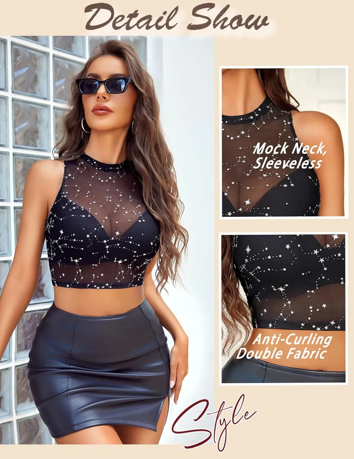 Avidlove Sexy Mesh Crop Top for Women Sleeveless Sheer High Neck Tops See Through Tank Blouses Shirts