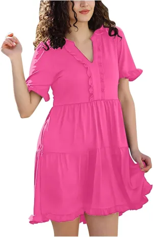 Babydoll Dresses for Women Summer Beach Dress Sexy V Neck Dresses Casual Ruffle Sun Dresses Mini A-Line Dress 2025
