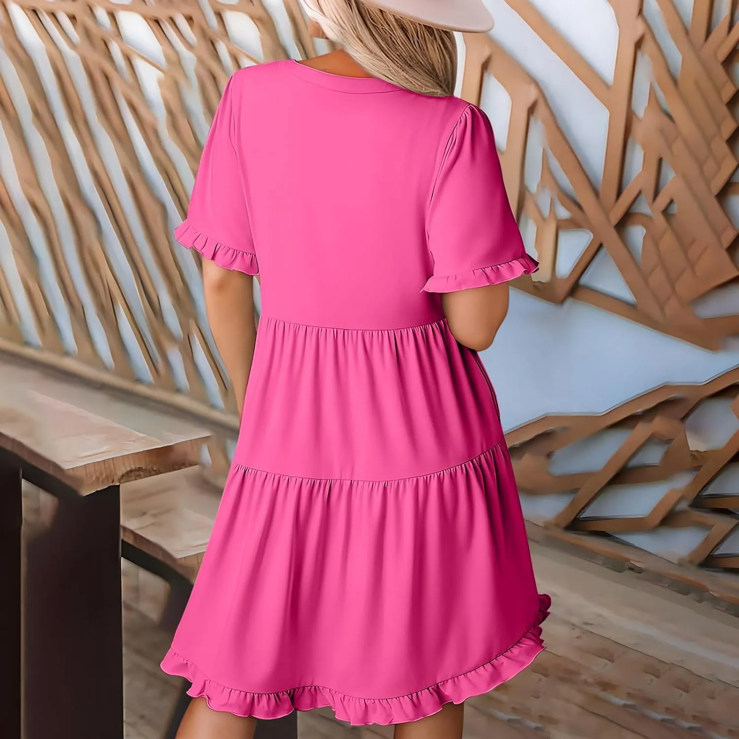 Babydoll Dresses for Women Summer Beach Dress Sexy V Neck Dresses Casual Ruffle Sun Dresses Mini A-Line Dress 2025