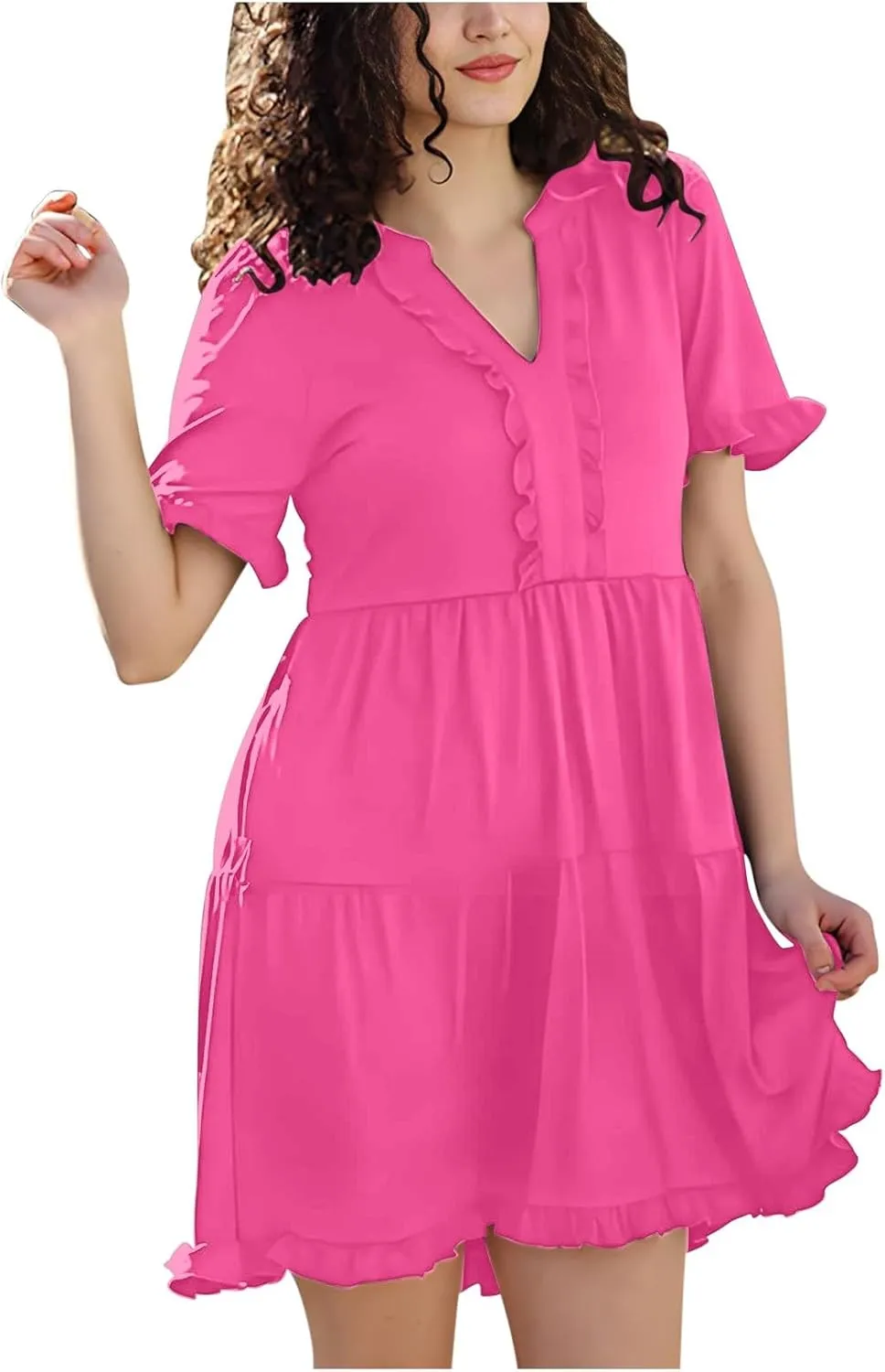 Babydoll Dresses for Women Summer Beach Dress Sexy V Neck Dresses Casual Ruffle Sun Dresses Mini A-Line Dress 2025