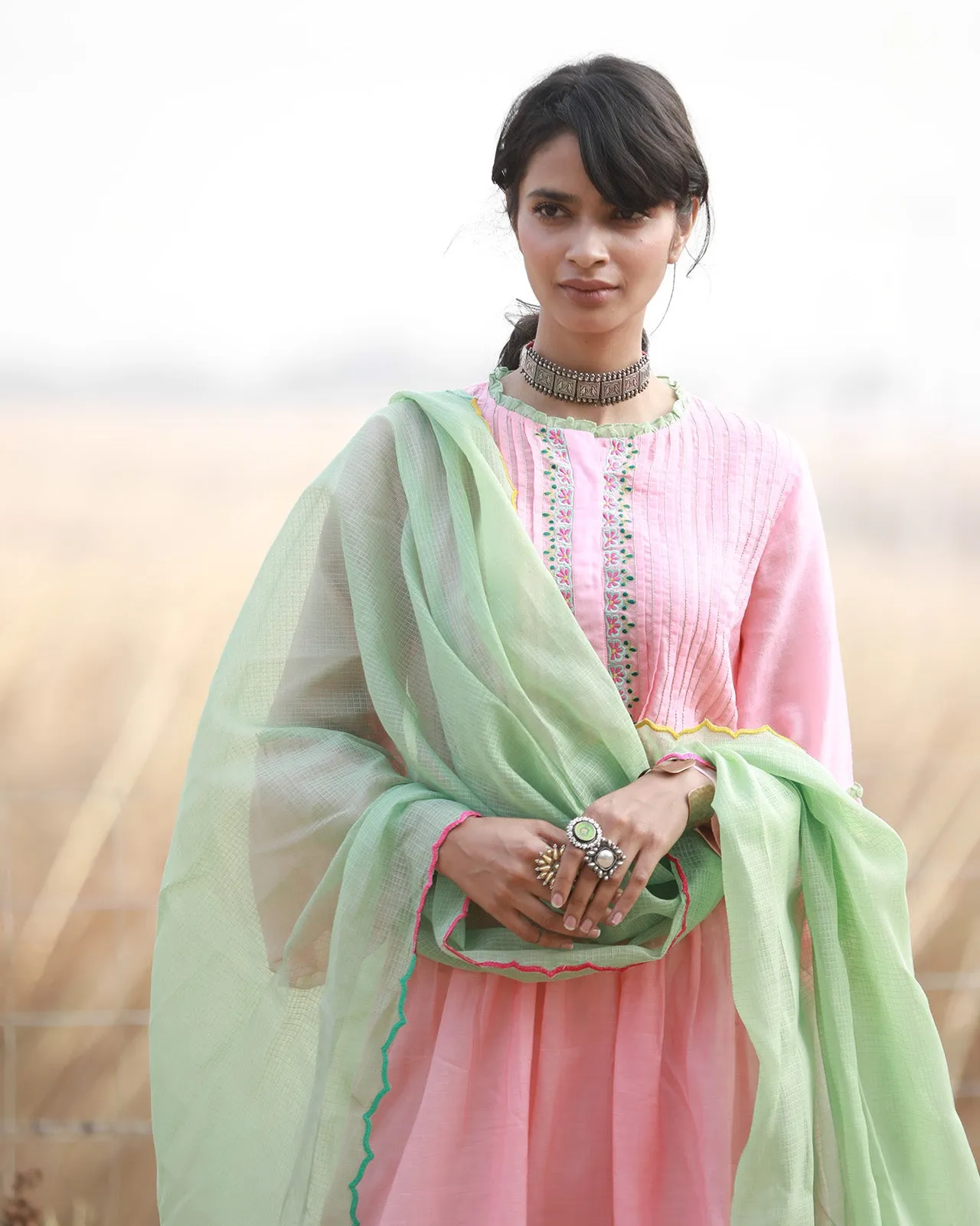 Bagh Pastel Pink Pintex Kurta