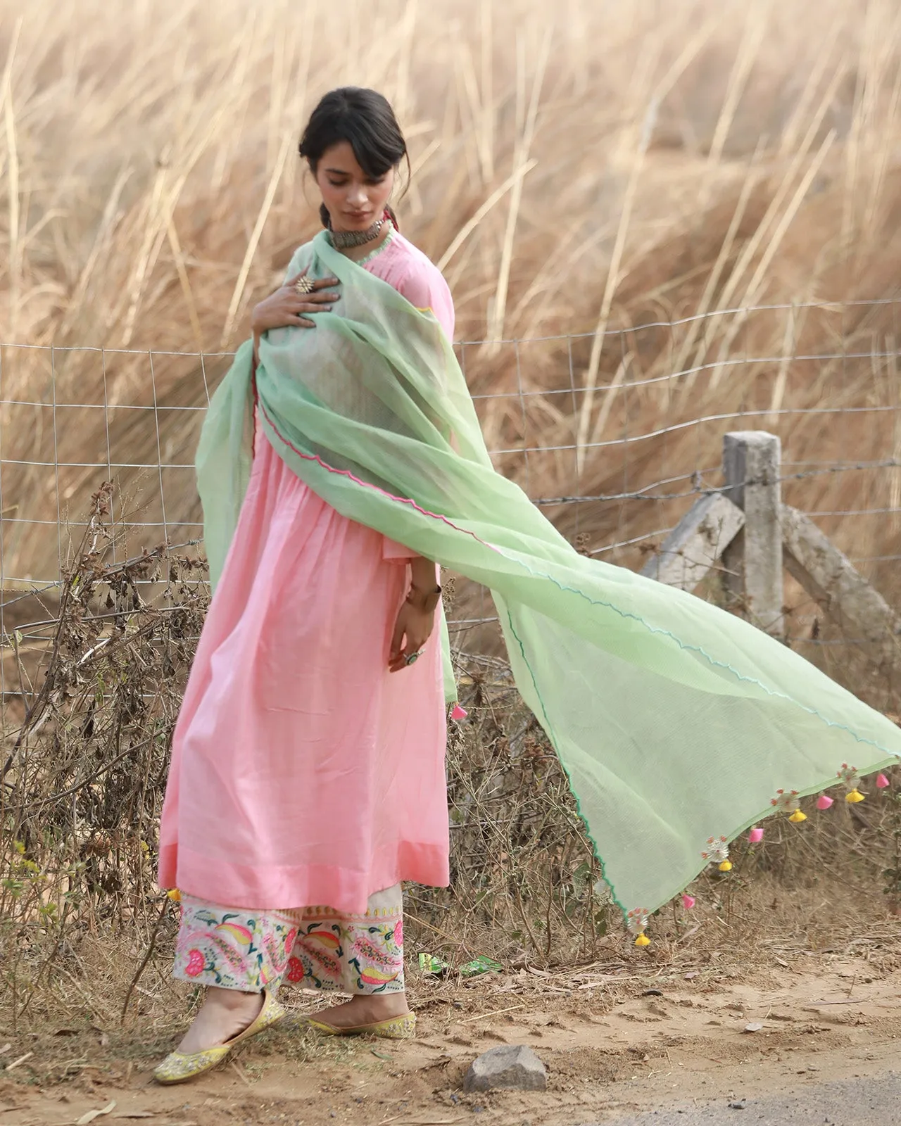 Bagh Pastel Pink Pintex Kurta