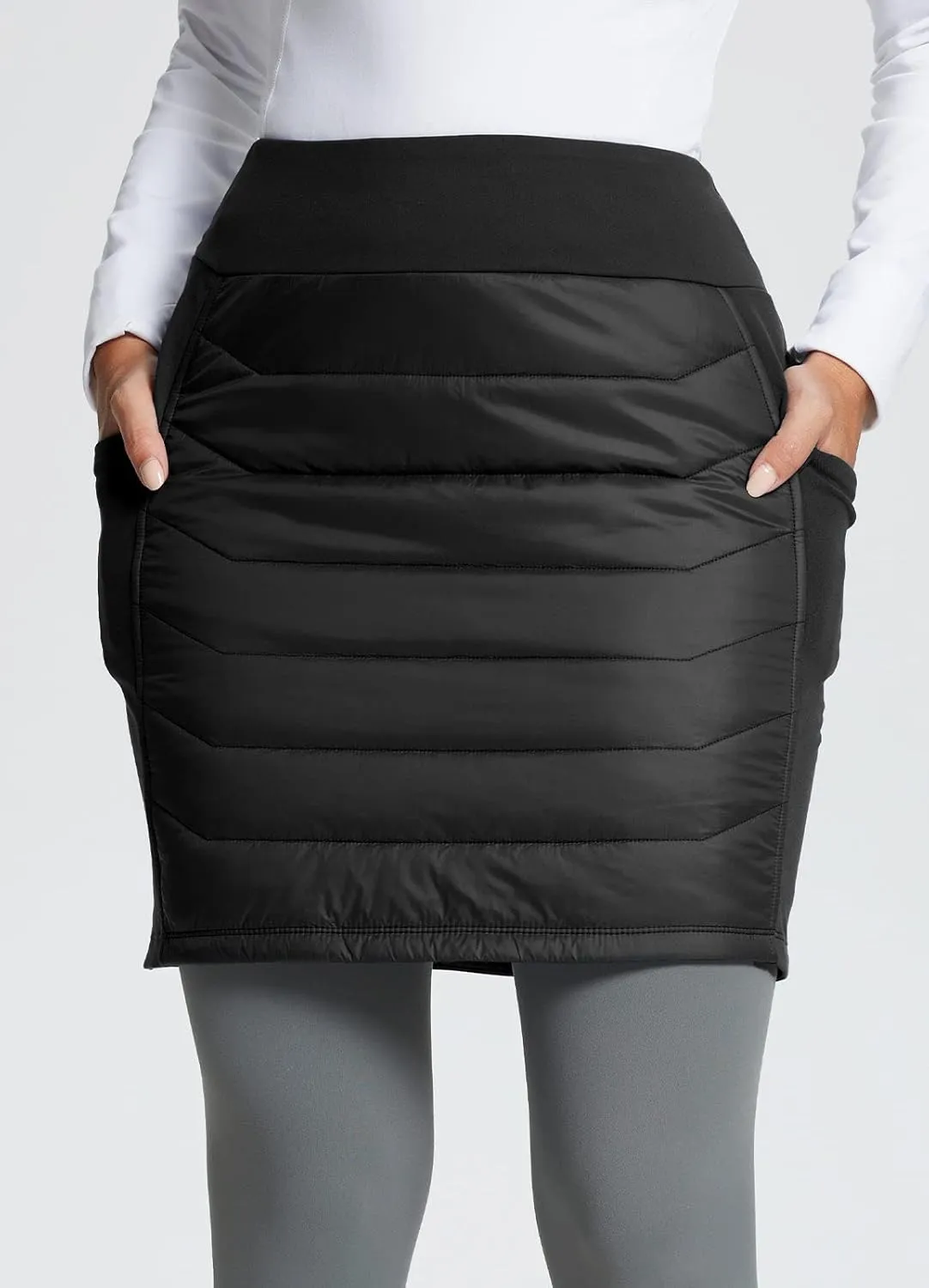 baleaf Women's 17" Puffer Quilted Skirt Lightweight Insulated Warm Snow Skirts Hiking Running Golf Outdoors