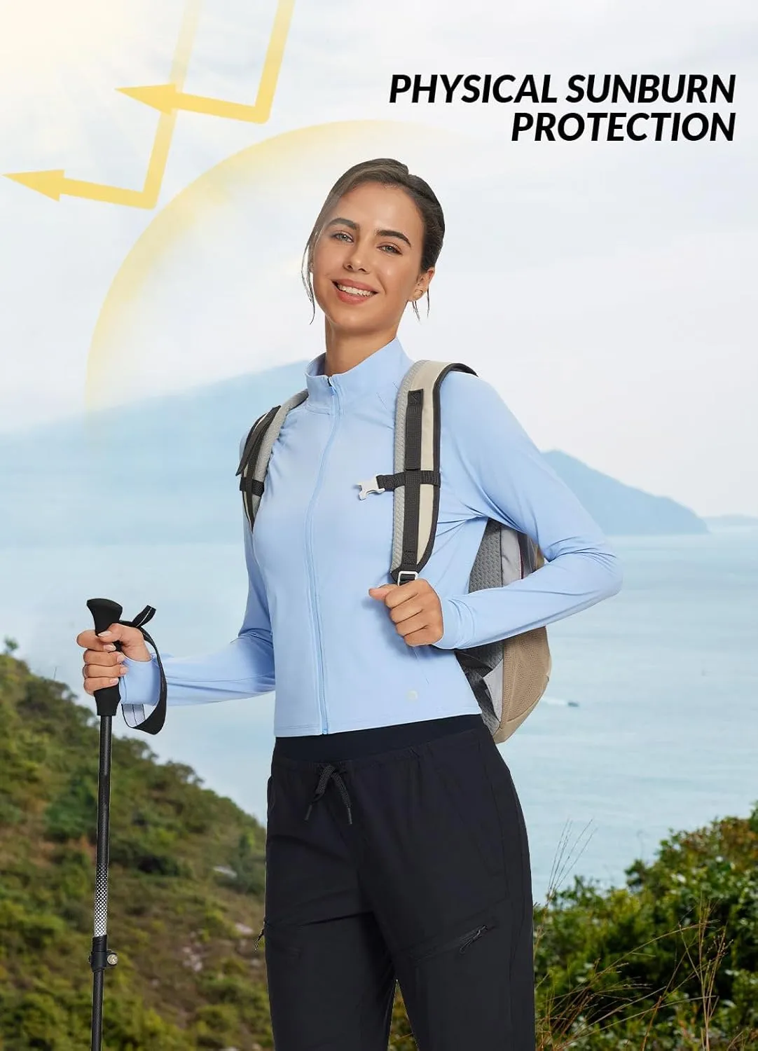 baleaf Women's Sun-Dur SPF Shirts Permanent UPF 50  Crop Jacket Long Sleeve Sun Protection Clothing Full Zip Quick Dry Hiking