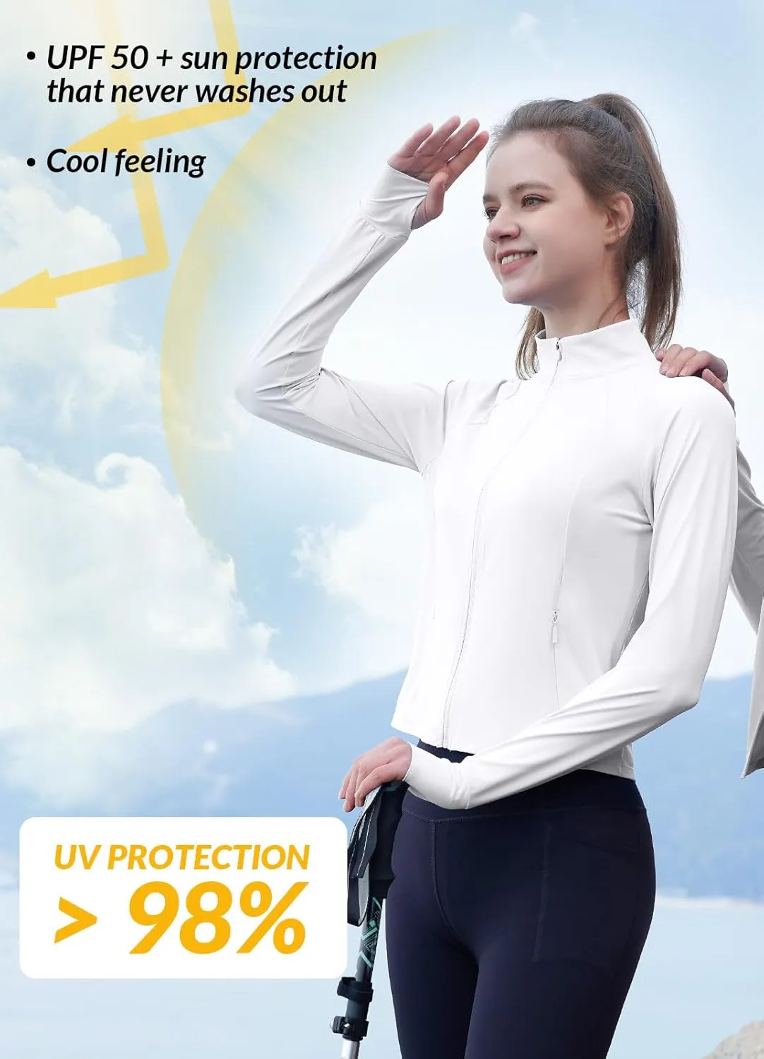 baleaf Women's Sun-Dur SPF Shirts Permanent UPF 50  Crop Jacket Long Sleeve Sun Protection Clothing Full Zip Quick Dry Hiking