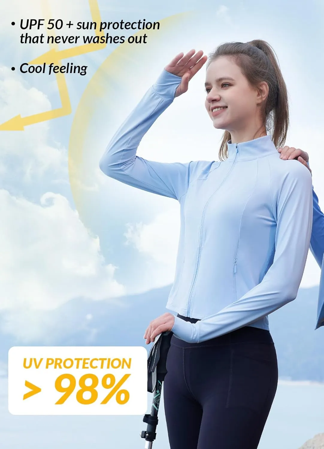 baleaf Women's Sun-Dur SPF Shirts Permanent UPF 50  Crop Jacket Long Sleeve Sun Protection Clothing Full Zip Quick Dry Hiking