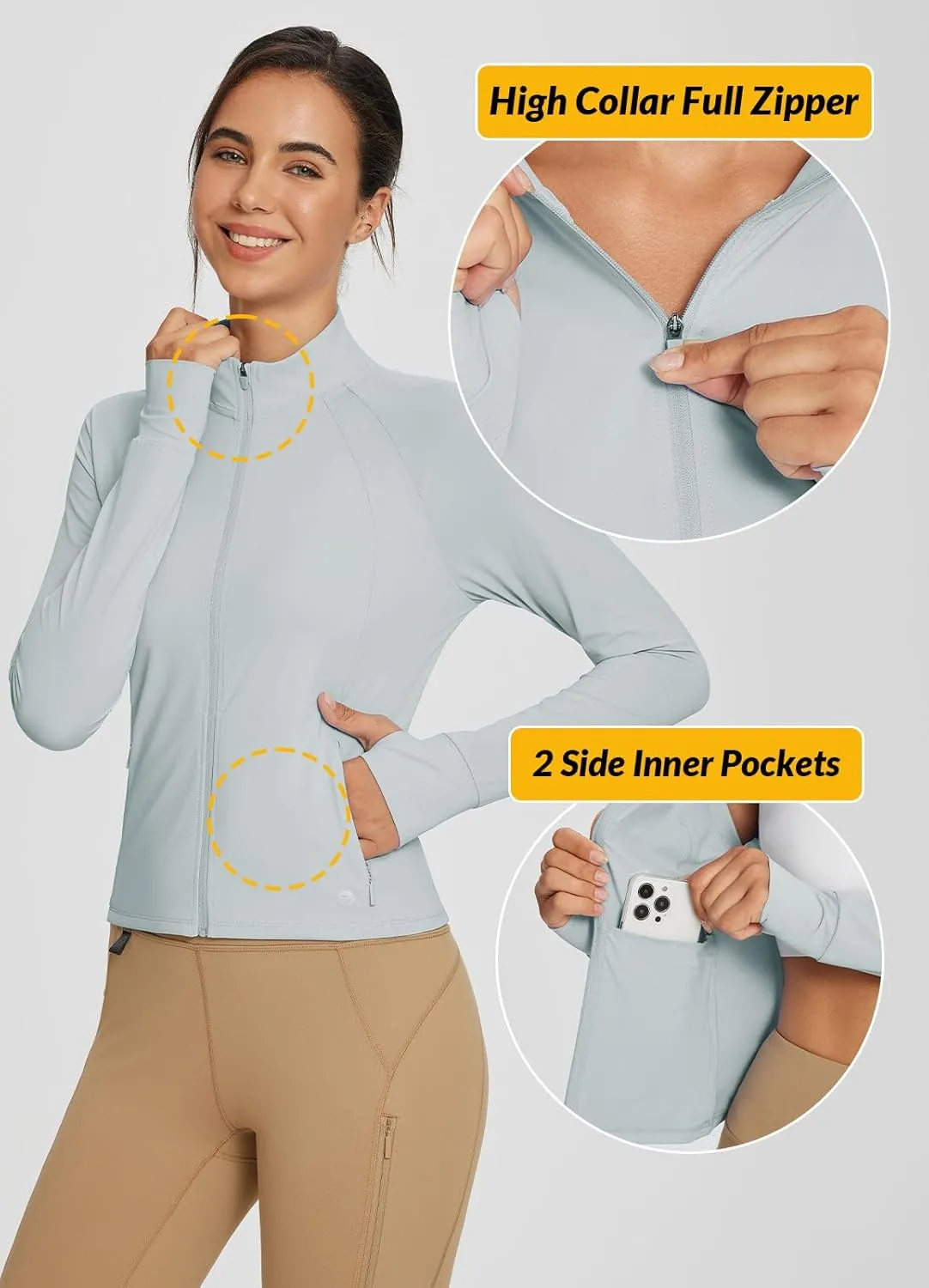 baleaf Women's Sun-Dur SPF Shirts Permanent UPF 50  Crop Jacket Long Sleeve Sun Protection Clothing Full Zip Quick Dry Hiking