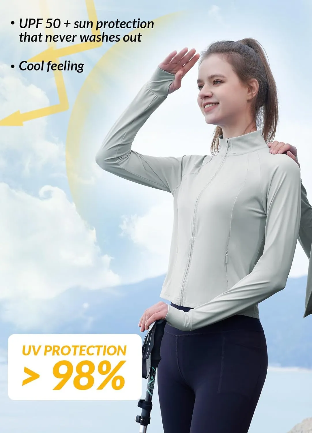 baleaf Women's Sun-Dur SPF Shirts Permanent UPF 50  Crop Jacket Long Sleeve Sun Protection Clothing Full Zip Quick Dry Hiking