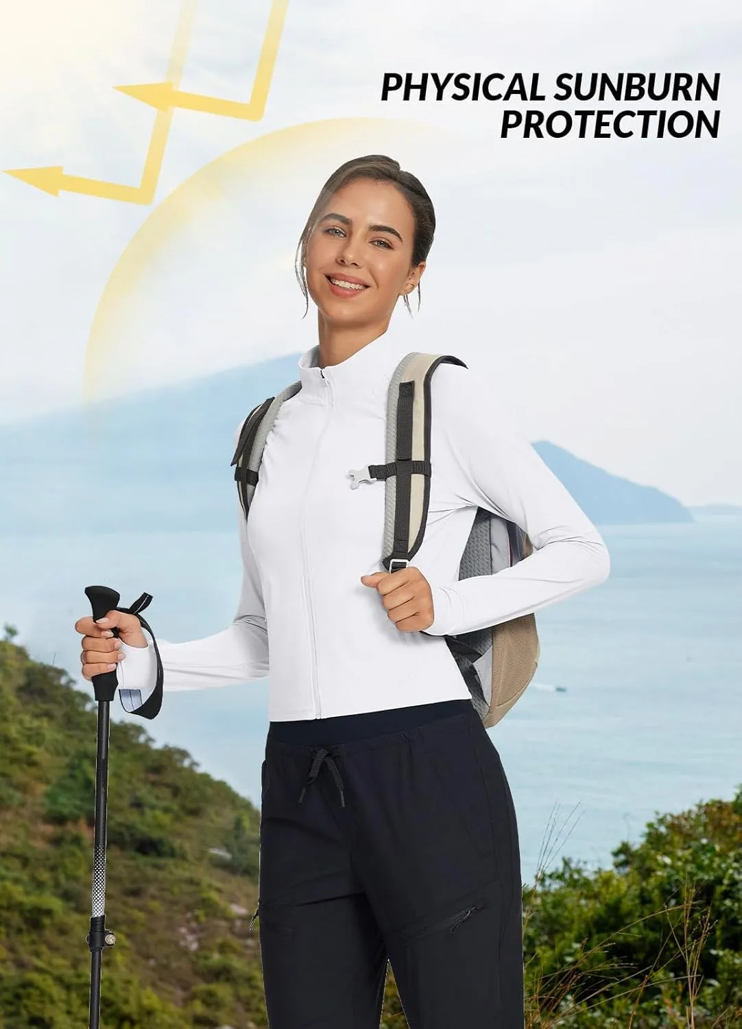 baleaf Women's Sun-Dur SPF Shirts Permanent UPF 50  Crop Jacket Long Sleeve Sun Protection Clothing Full Zip Quick Dry Hiking