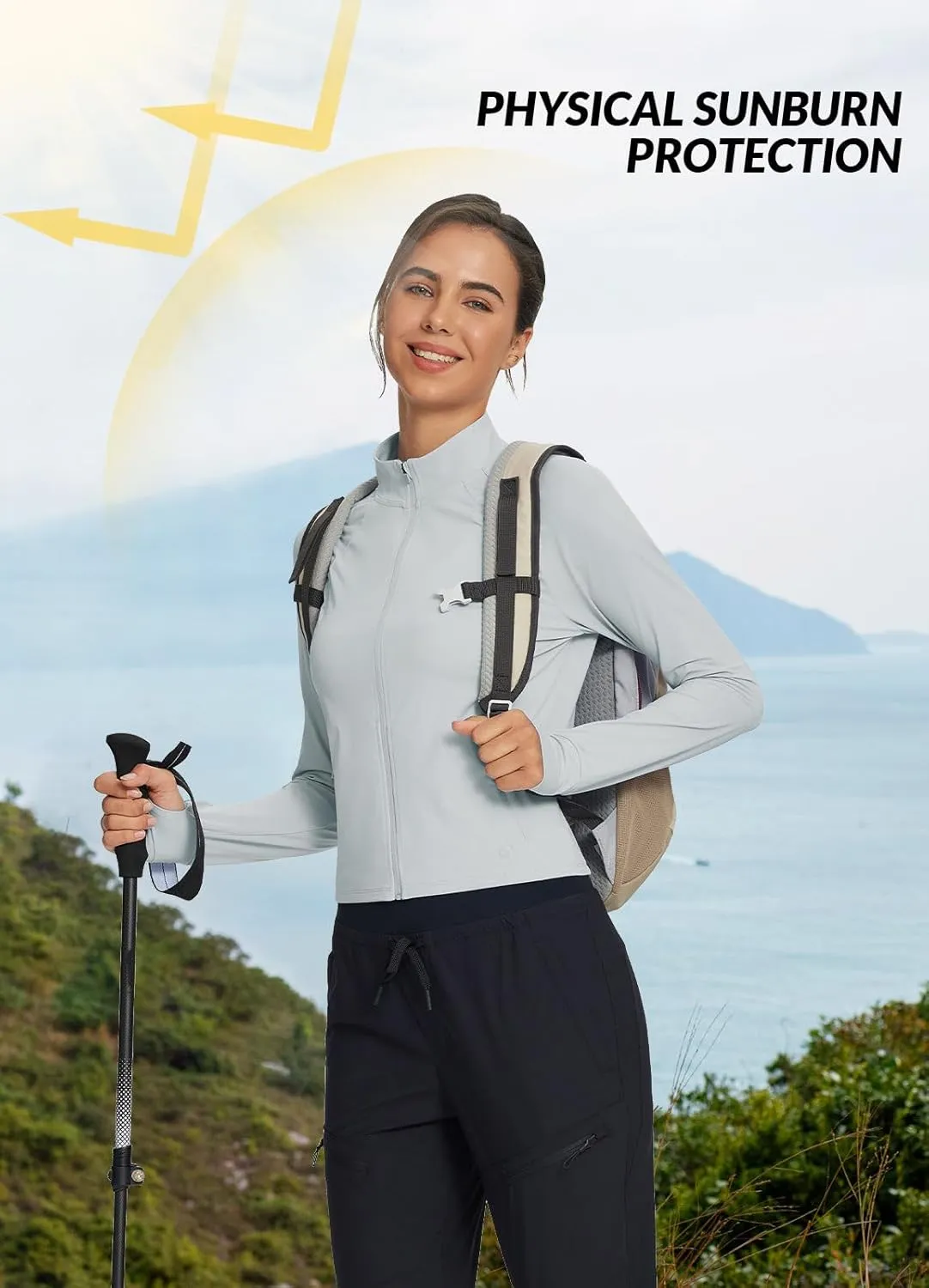 baleaf Women's Sun-Dur SPF Shirts Permanent UPF 50  Crop Jacket Long Sleeve Sun Protection Clothing Full Zip Quick Dry Hiking