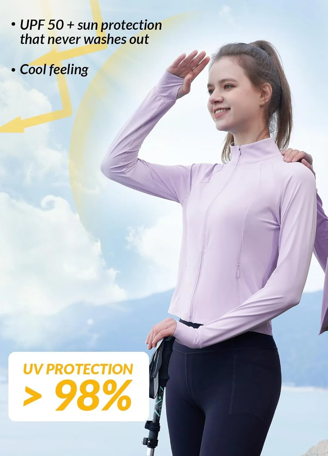 baleaf Women's Sun-Dur SPF Shirts Permanent UPF 50  Crop Jacket Long Sleeve Sun Protection Clothing Full Zip Quick Dry Hiking