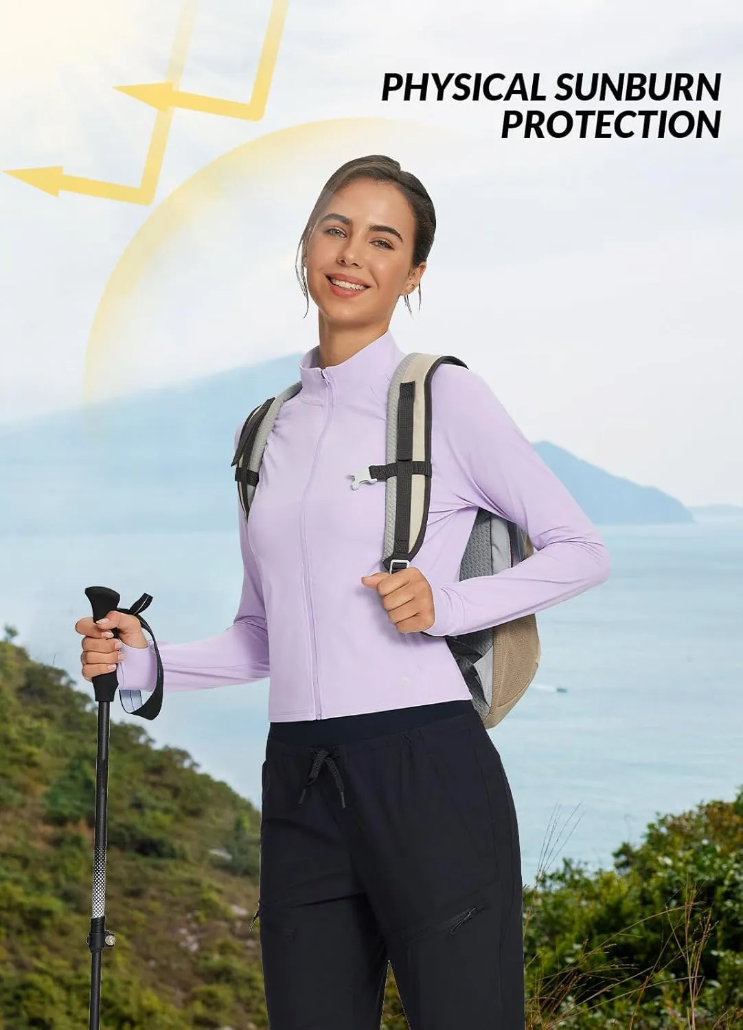 baleaf Women's Sun-Dur SPF Shirts Permanent UPF 50  Crop Jacket Long Sleeve Sun Protection Clothing Full Zip Quick Dry Hiking