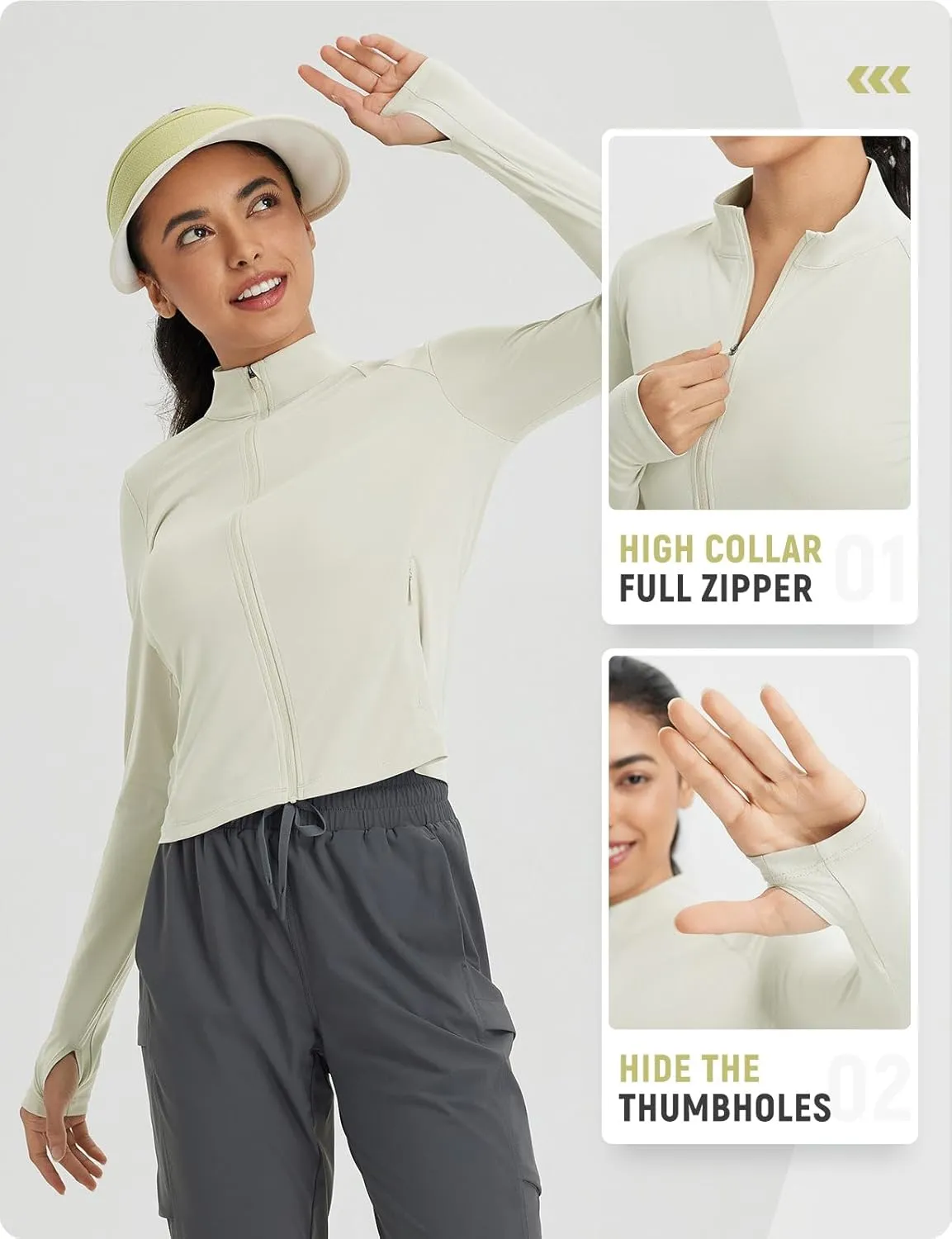 baleaf Women's UPF 50  Sun Shirts Protection SPF Crop Jacket UV Protection Long Sleeve Full Zip Clothing Lightweight