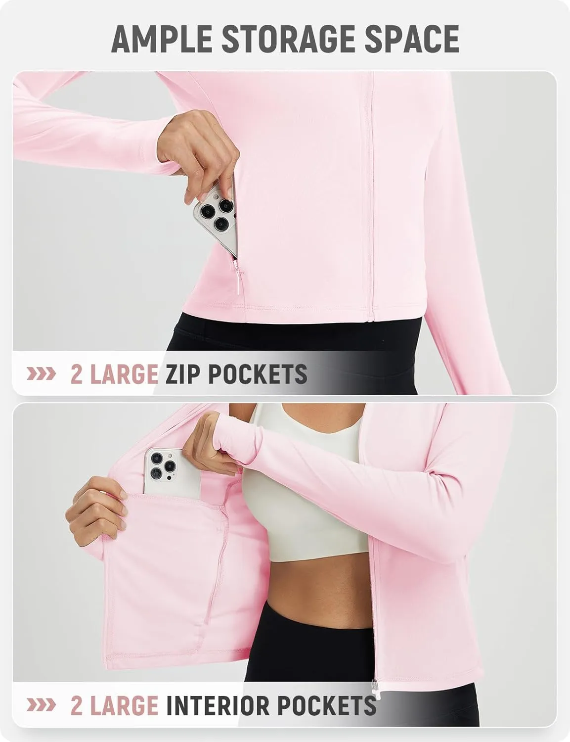 baleaf Women's UPF 50  Sun Shirts Protection SPF Crop Jacket UV Protection Long Sleeve Full Zip Clothing Lightweight