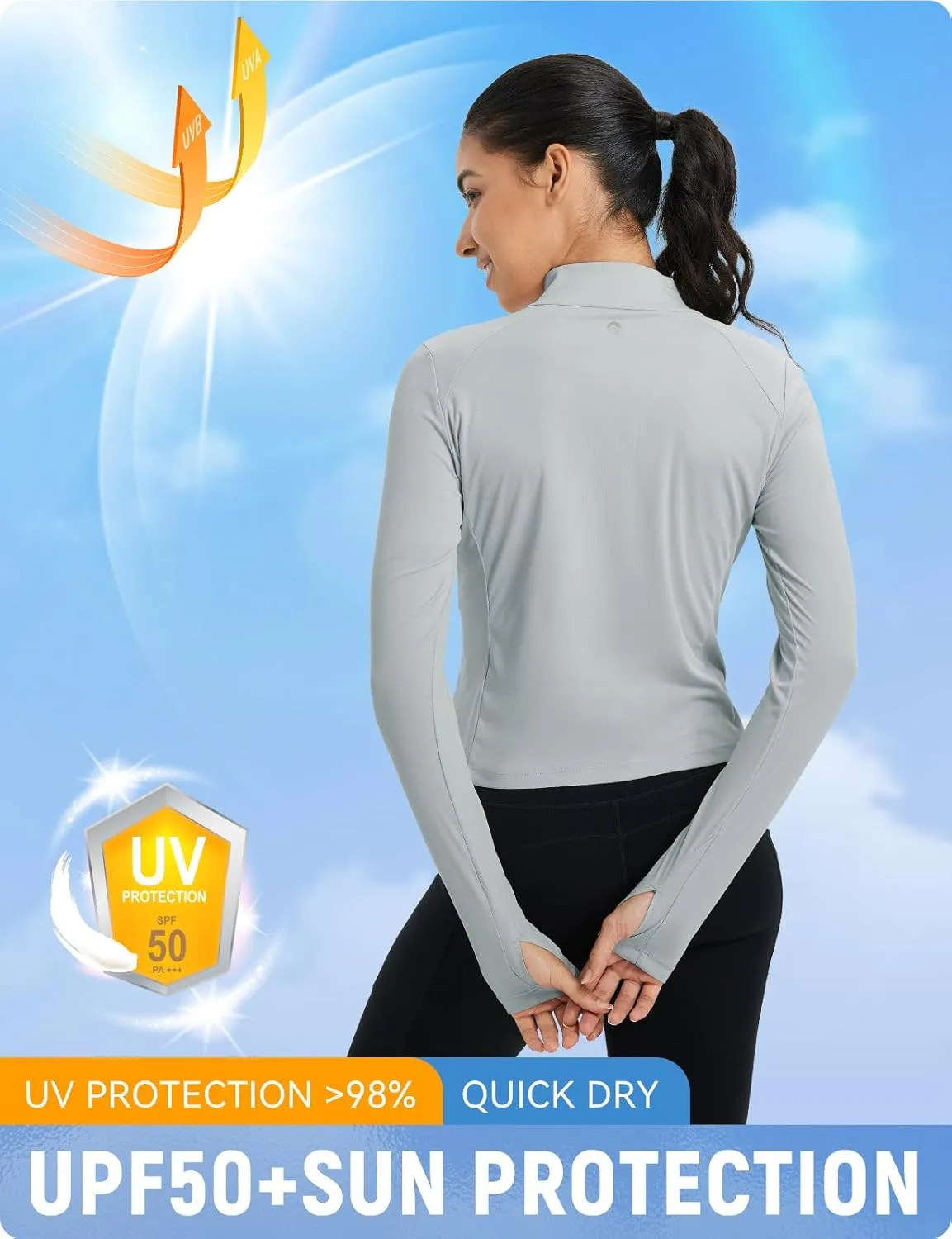 baleaf Women's UPF 50  Sun Shirts Protection SPF Crop Jacket UV Protection Long Sleeve Full Zip Clothing Lightweight