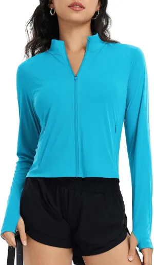 baleaf Women's UPF 50  Sun Shirts Protection SPF Crop Jacket UV Protection Long Sleeve Full Zip Clothing Lightweight