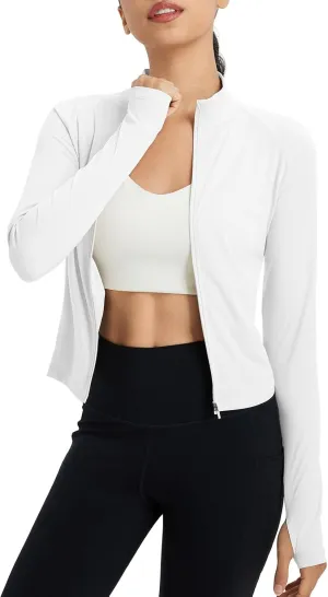 baleaf Women's UPF 50  Sun Shirts Protection SPF Crop Jacket UV Protection Long Sleeve Full Zip Clothing Lightweight