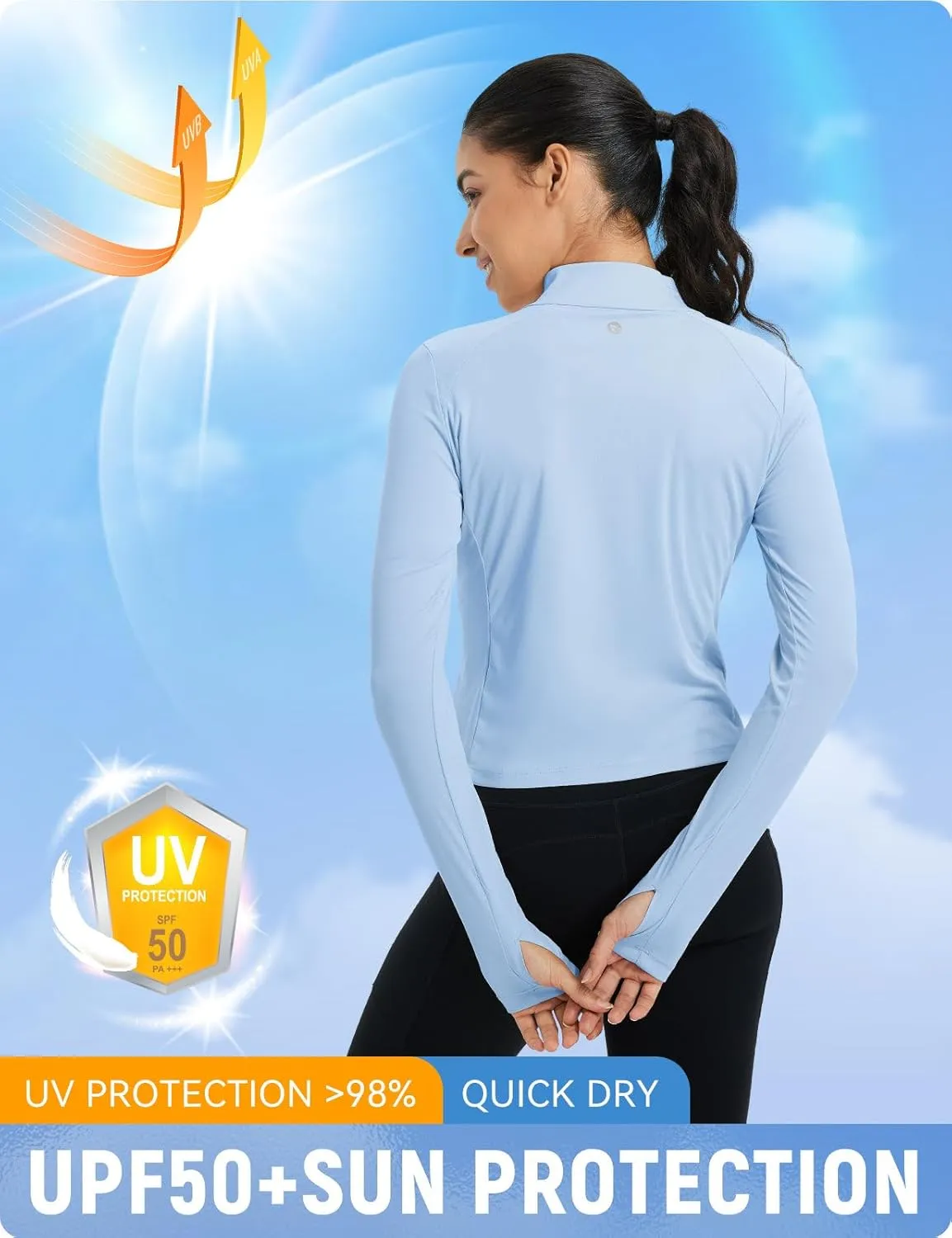 baleaf Women's UPF 50  Sun Shirts Protection SPF Crop Jacket UV Protection Long Sleeve Full Zip Clothing Lightweight