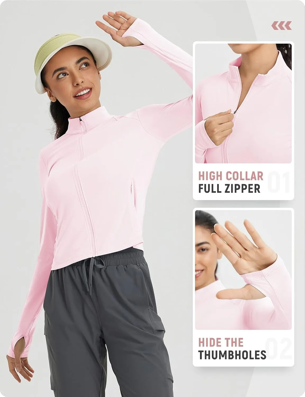 baleaf Women's UPF 50  Sun Shirts Protection SPF Crop Jacket UV Protection Long Sleeve Full Zip Clothing Lightweight