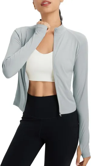 baleaf Women's UPF 50  Sun Shirts Protection SPF Crop Jacket UV Protection Long Sleeve Full Zip Clothing Lightweight