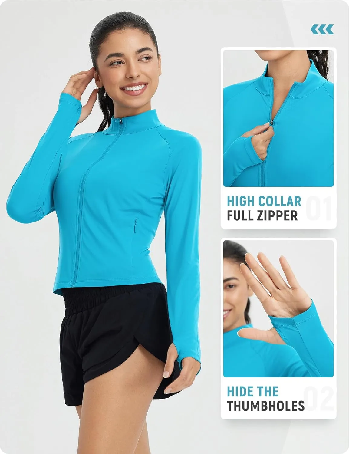 baleaf Women's UPF 50  Sun Shirts Protection SPF Crop Jacket UV Protection Long Sleeve Full Zip Clothing Lightweight