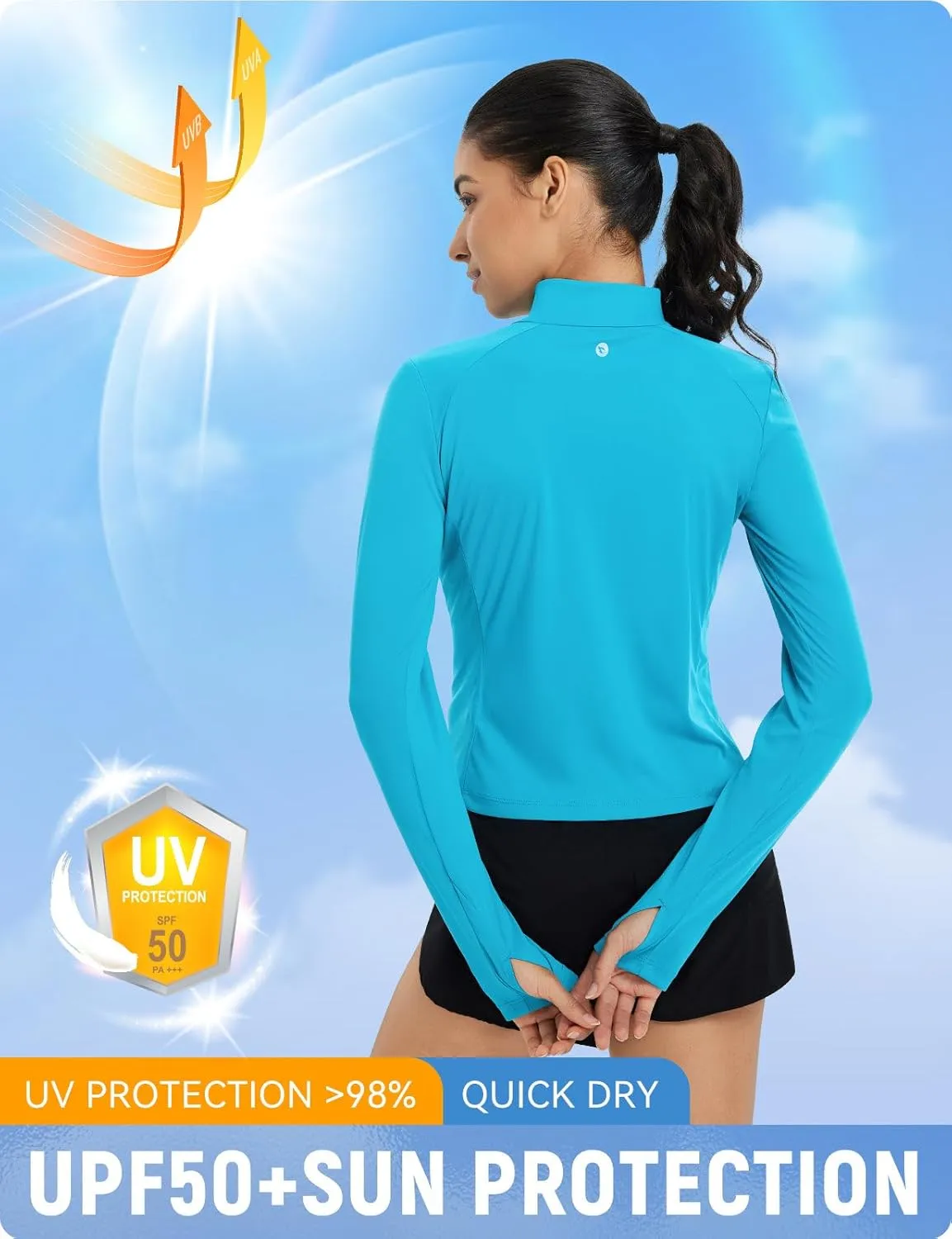 baleaf Women's UPF 50  Sun Shirts Protection SPF Crop Jacket UV Protection Long Sleeve Full Zip Clothing Lightweight