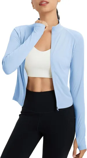 baleaf Women's UPF 50  Sun Shirts Protection SPF Crop Jacket UV Protection Long Sleeve Full Zip Clothing Lightweight