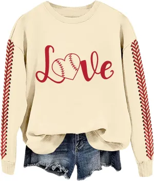 Baseball Sweatshirt for Womens 2025 Long Sleeves Round Neck Pullover Baseball Letter Print Blouses Fall Workout Tops