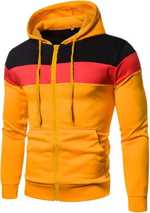 Basic Hoodies For Men Workout Casual Long Sleeve Jackets Fashion Color Block Sweatshirt Tops Zipper Hooded Blouses