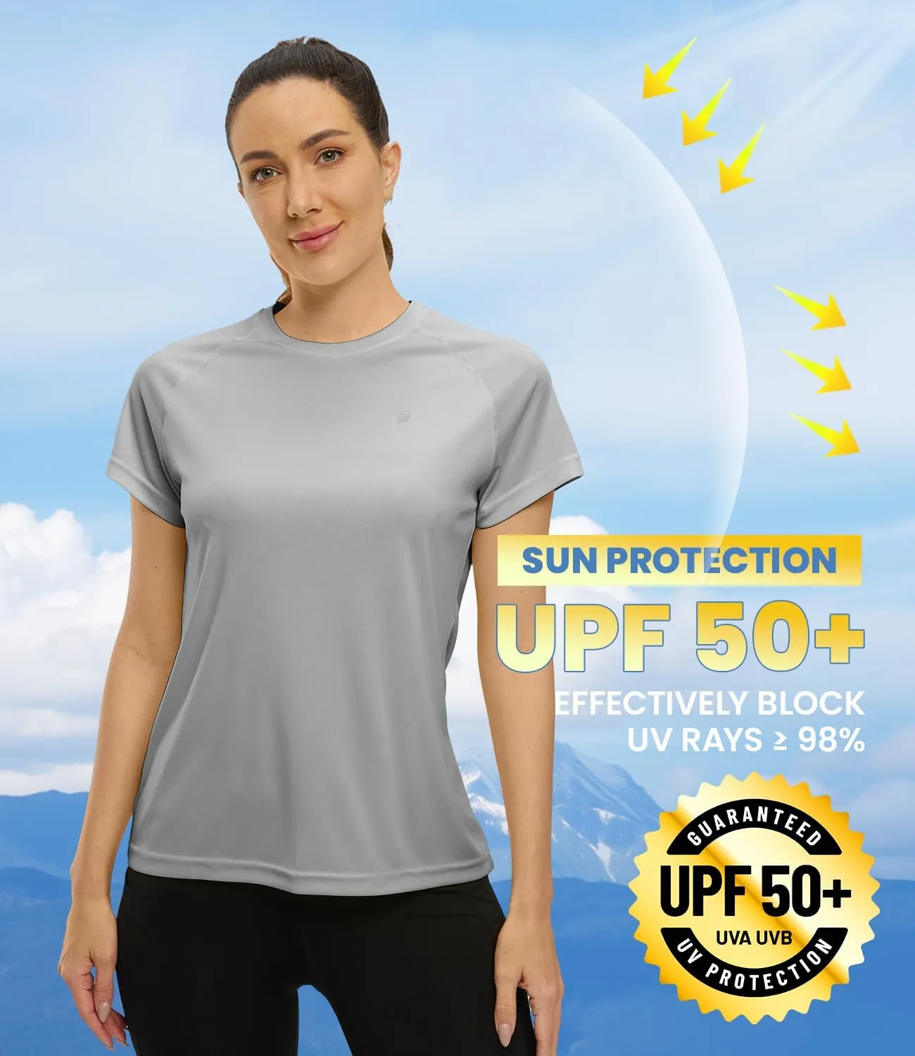 BASUDAM Women's Short Sleeve T-Shirts Quick Dry Cooling UPF 50  Lightweight Athletic Shirts Running Workout Tops