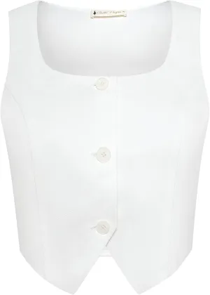Belle Poque Cropped Vest Tops for Women Square Neck Button Down Tank Tops Y2k Fashion Waistcoat Suit Vest