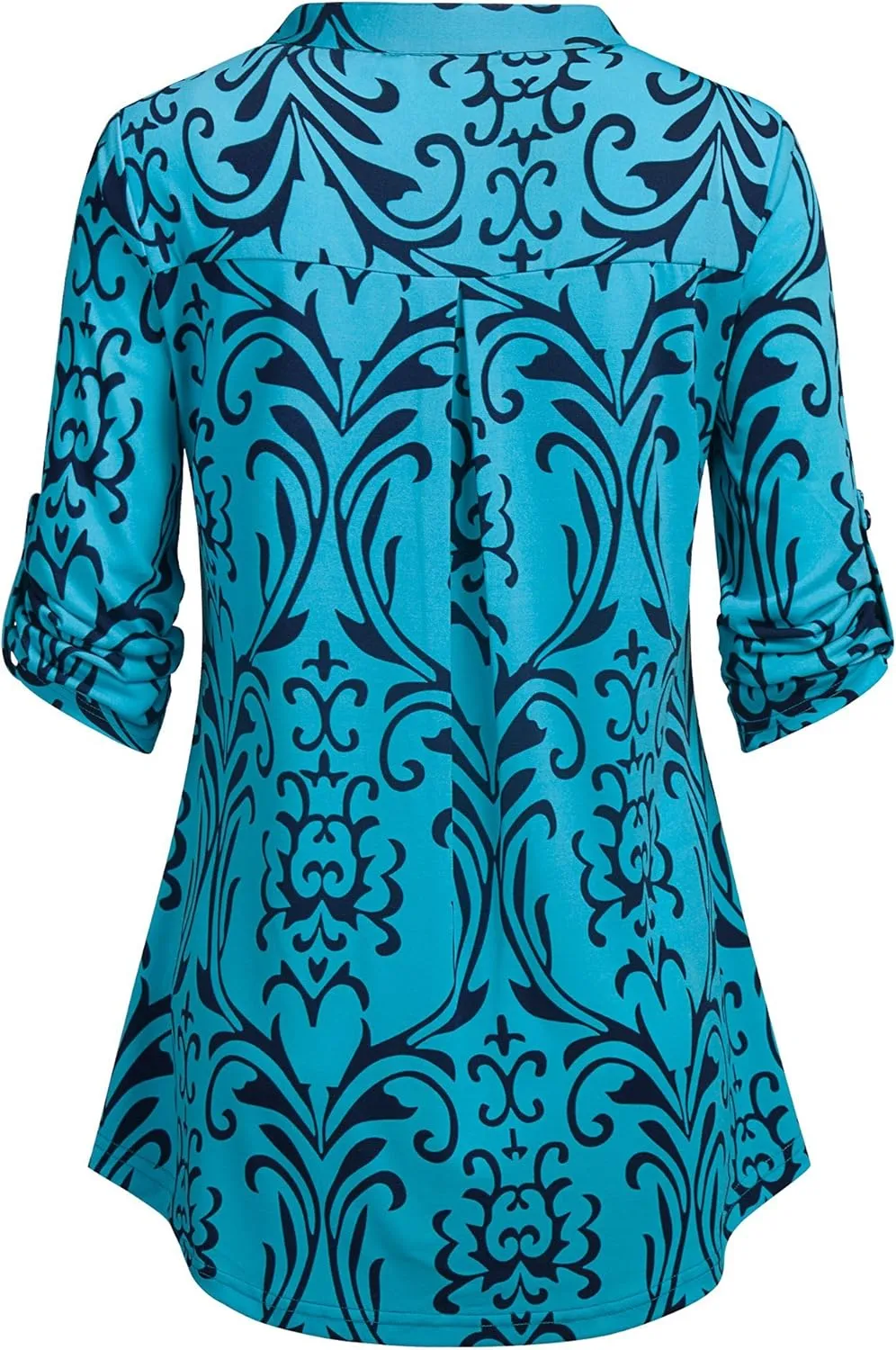 BEPEI Womens Floral 3/4 Sleeve Shirts Zip up V Neck Work Chiffon Blouses Top