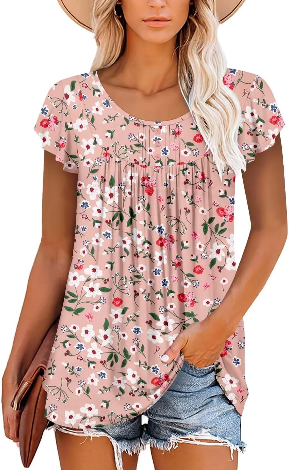 BETTE BOUTIK Women's Short Sleeve Summer Tunic Tops Flowy Flare Button Down Tunic Shirts Blouses S-3XL