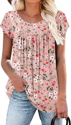BETTE BOUTIK Women's Short Sleeve Summer Tunic Tops Flowy Flare Button Down Tunic Shirts Blouses S-3XL