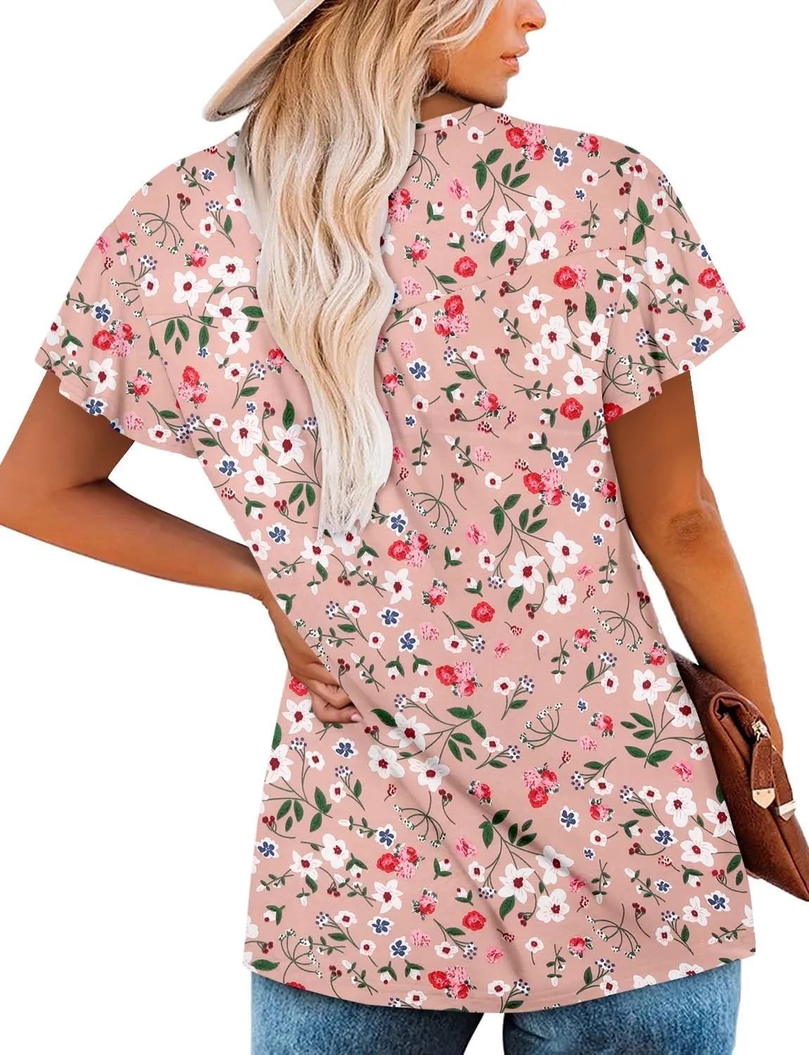 BETTE BOUTIK Women's Short Sleeve Summer Tunic Tops Flowy Flare Button Down Tunic Shirts Blouses S-3XL