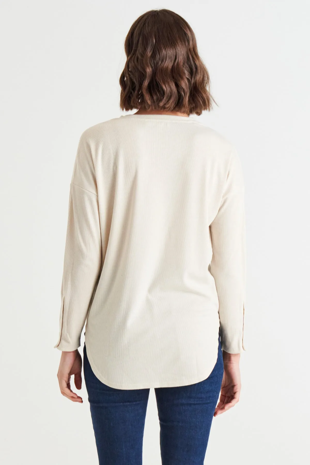 Betty Basics Malika Ribbed Long Sleeve Tee - Oat Milk