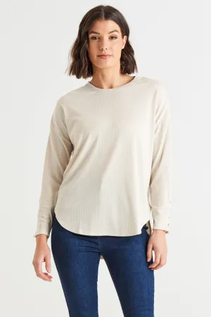 Betty Basics Malika Ribbed Long Sleeve Tee - Oat Milk
