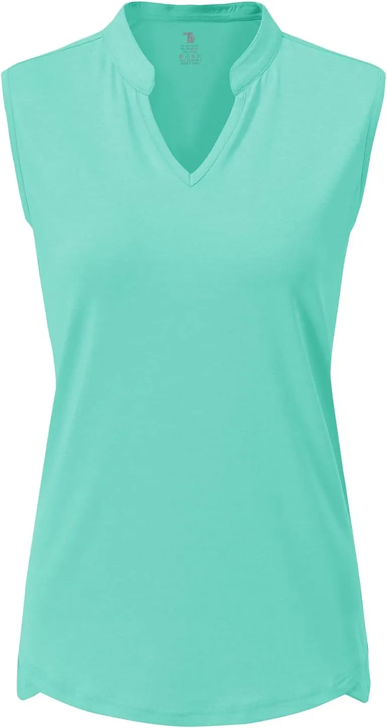 BGOWATU Women's Golf Polo T-Shirts Sleeveless V Neck Collarless Tennis Shirts UV Protection Quick Dry Lightweight